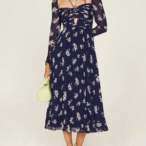 Floral Navy Blue Midi Dress